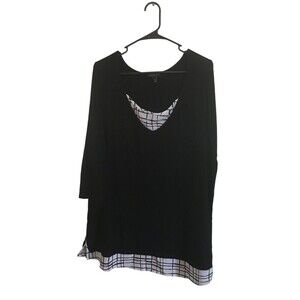 Lane Bryant Top Women's Size 18 / 20 Black White Trim 3/4 Sleeve Stretch Layered